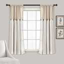 Lush Decor Linen Button Farmhouse Curtains, Single Panel, Pleated Two Tone Design 40"W x 63"L, Linen
