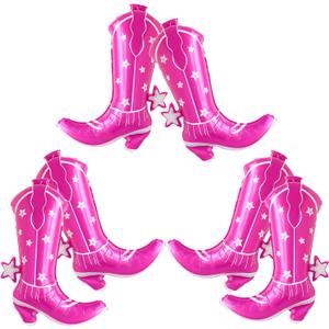 6 Pcs Cowgirl Balloons 34 Inch Hot Pink Boots Foil Balloon for Western Cowboy Theme Party Decorations Last Rodeo Bachelorette Party Garland Kit