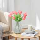 10-Heads Artificial Flowers PU Mini Real Touch Tulip Bouquets for Home Wedding Party Centerpiece Decoration (Gradient Coral)