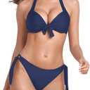Colloyes Women's Two Piece Bikini Sets Push Up Halter Bikini Bathing Suit Adjustable 2 Piece Swimsuit (Medium, Navy Blue)