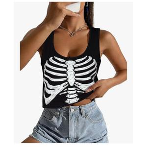 No Brand Halloween Shirts for Women: Funny Skeleton Graphic Tank Tops Sleeveless Vest Horror Costume Casual Workout T-Shirt M
