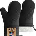 GORILLA GRIP BPA-Free Soft Silicone Oven Mitts, 550F Heat Resistant Waterproof Cooking Safety Gloves, Thick Cotton Lining, Flexible Gripping for BBQ Grilling, Kitchen Potholders Set, 12.5x7.5, Black