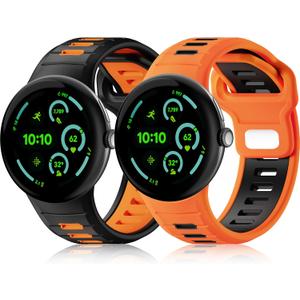 2-Pack Sport Bands Compatible with Google Pixel Watch 3 45mm Band, Soft Loop Silicone Wristbands Waterproof Replacement Strap for Pixel Watch 3 for Men,BlackOrange+OrangeBlack 2-Pack Sport Bands Compatible with Google Pixel Watch 3 45mm Band, Soft Loop Silicone Wristbands Waterproof Replacement Strap for Pixel Watch 3 for Men,BlackOrange+OrangeBlack
