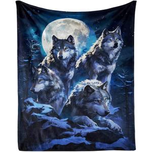 Wolf Throw Blanket - Soft Flannel Wolf Blanket for Teens, Adults, Women, Men - Warm Throw for All Seasons - 70"x50"