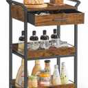 VASAGLE Storage Cart, 3-Tier Rolling Utility Cart with Table Top, Handles, 4 Lockable Casters, Top Drawer, Mesh Shelves, for Kitchen, Bathroom, Bedroom, Rustic Brown and Ink Black ULRC048K01