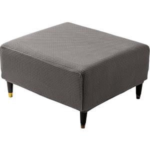 Stretch Ottoman Cover Square/Rectangle,Oversized Foot Stool Slip Cover, Jacquard Storage Footstool Furniture Protector with Elastic Band, Footrest Slipcovers Removable(Large,Grid Weave Grey)