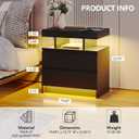 dnbss Nightstand with Charging Station and LED Light, Modern Night Stand with 2 Drawers, Smart Nightstand with USB Ports and Wireless Charger, Bedside Table for Bedroom (Black), 19.69 inches x 15.75 inches x 22.83 inches