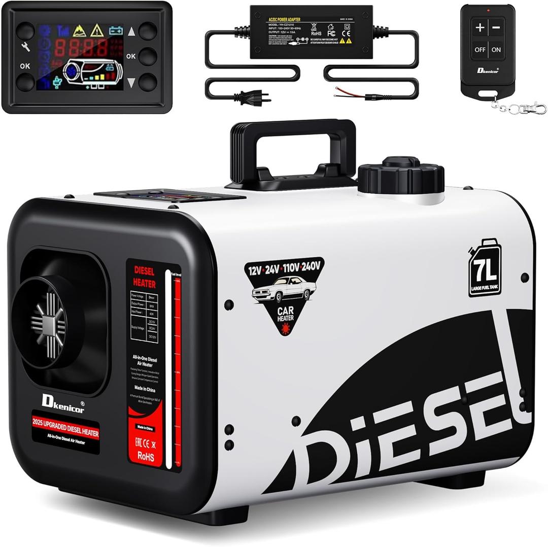 7L Diesel Heater 240V/110V/12V/24V, All-in-One 8KW Diesel Air Heater with LCD Monitor & Remote Control, Fast Heating for Tents, Cars, RVs, Trucks, Campers, Trailers,White