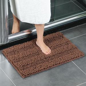 LINGXIYA Fluffy Microfiber Chenille Bath Rug, Extra Soft Absorbent Bath Rugs, Bathroom Rug, Non Slip Bath Rug Mats, Washable Dry Fast Plush Rugs for Tub and Shower (Brown,50 * 80cm)