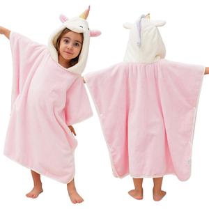 PINNKKU 3D Unicorn Hooded Towel, Ultrasoft & Absorbent Bath Towel for Babies, Infant, Toddler and Kids, Beach Poncho Towels, Gifts for Girl 28" x 55" (Pink)