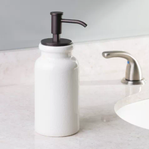 iDESIGN Westport Soap Pump Cream/Bronze: Ceramic & Metal, Hand Wash, 15oz Capacity