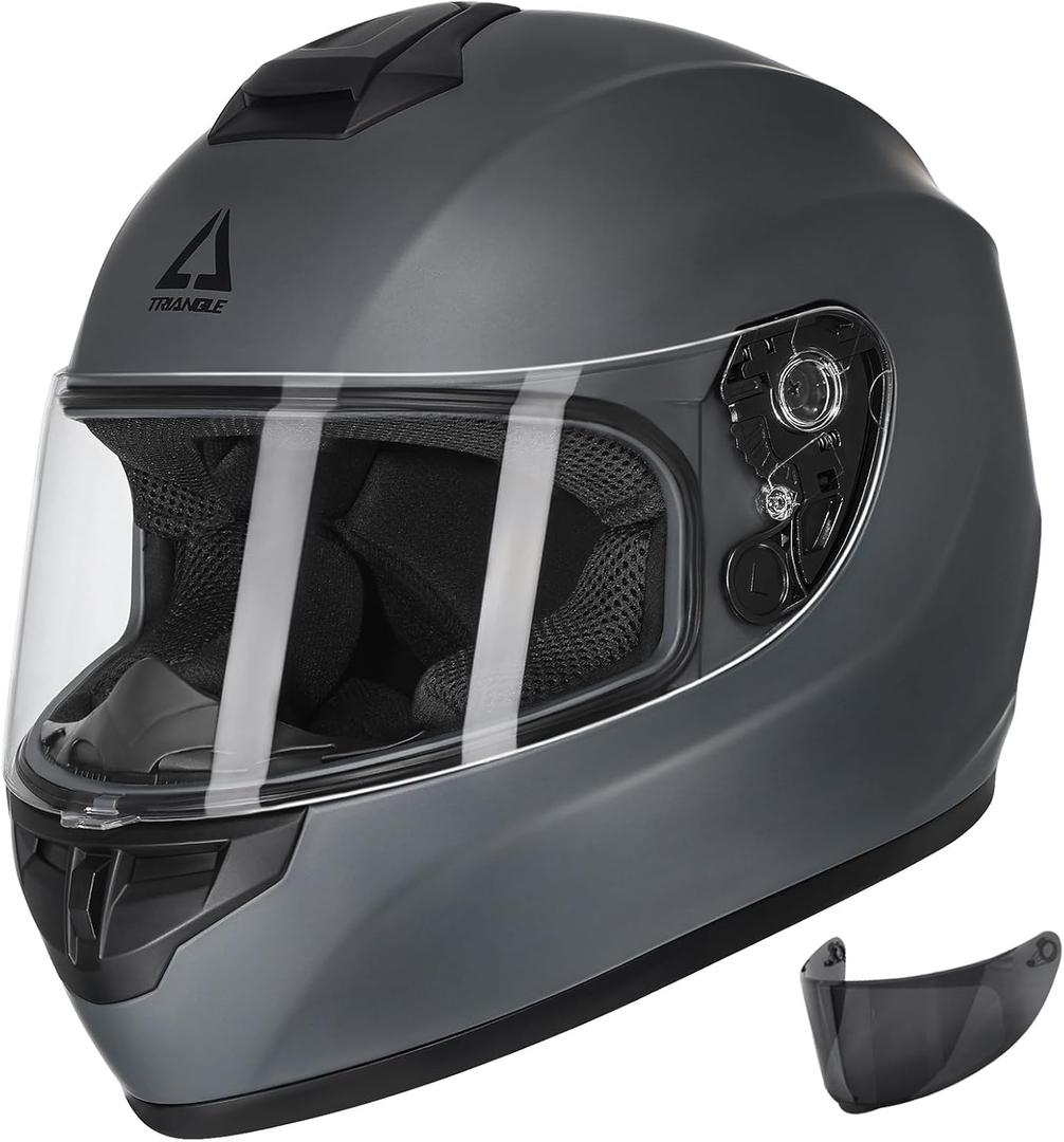 TRIANGLE Motorcycle Helmets Full Face Motorcycle Helmet for Men & Women with Tinted and Clear Visor Meet Dot Approved (Matte Gray, S)
