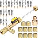 Valve Core Remover Installer Tool, with Dual Size SAE 1/4 and 5/16 Brass Port, 20 PCS Valve Cores and 10 PCS Brass Nuts, Valve core Tool for R22 R12 R407 R410 R404 R32 R600 A/C