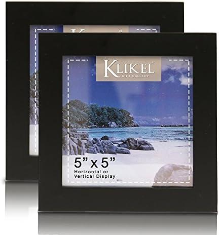 Klikel 5 X 5 Black Picture Frame - Set of 2 5x5 Black Wooden Photo Frame - Made of Real Wood With Glass Photo Protection - Wall Hanging And Table Standing Display