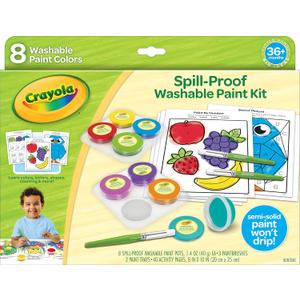 Crayola Spill Proof Paint Set (8ct), Washable Toddler Paint Kit, With Brushes, Pots, Activity Pages, Arts & Crafts Kit, Gift for Toddlers, Ages 3+