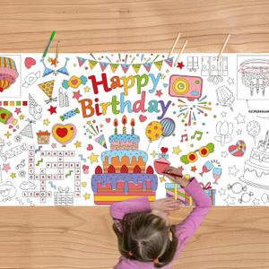 Birthday Giant Coloring Poster, 30 x 72 Inches Paper Coloring Tablecloth for Kids Birthday Party Decorations Large Coloring Activity Poster for Kids Crafts Home School Party Suppiles (Birthday)