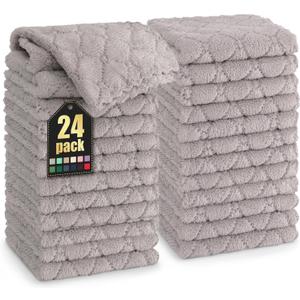 Homaxy 24 Pack Kitchen Dish Cloths (10 x 10 Inches, Grey), Super Soft and Absorbent Coral Velvet Dish Towels, Nonstick Oil Fast Drying Microfiber Cleaning Cloth, No Lint Household Dishcloths
