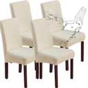 Chair Covers for Dining Chairs,100% Waterproof Dining Chair Covers Set of 4,Removable Stretch Parsons Slip,Washable Seat Protector for Kitchen Beige