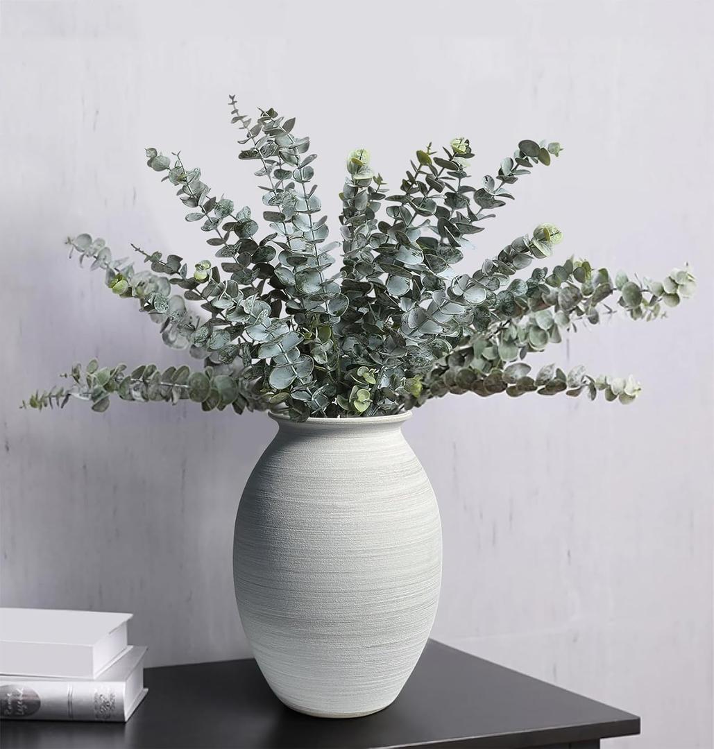 GeLive 9 Inch Textured Matte White Bulbous Ceramic Vase, Handmade Rustic Farmhouse Pottery, Boho Wabi Sabi Minimalist Neutral Centerpiece for Fresh & Dried Flowers, Living Room, Kitchen, Mantel Decor