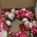 J'FLORU Valentines Day Decorations Romantic Valentines Day Gifts 22 Inch Valentine's Day Wreath with Lovely Bear Heart Roses Tulips for Valentine Party Anniversary Candlelight Dinner