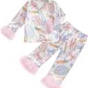 Ayalinggo Toddler Kids Baby Girl Solid Pjs Ruffle Long Sleeve Button Shirt Top and Pants Cotton 2Piece Pajamas Set (8-9 Years, Easter Egg Carrot Print)