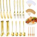 18 Pieces Cheese Butter Spreader Knives Set Charcuterie Accessories Stainless Steel Spreader Knives Charcuterie Boards Utensils Mini Serving Tongs Spoons and Forks for Pastry Making (Golden)