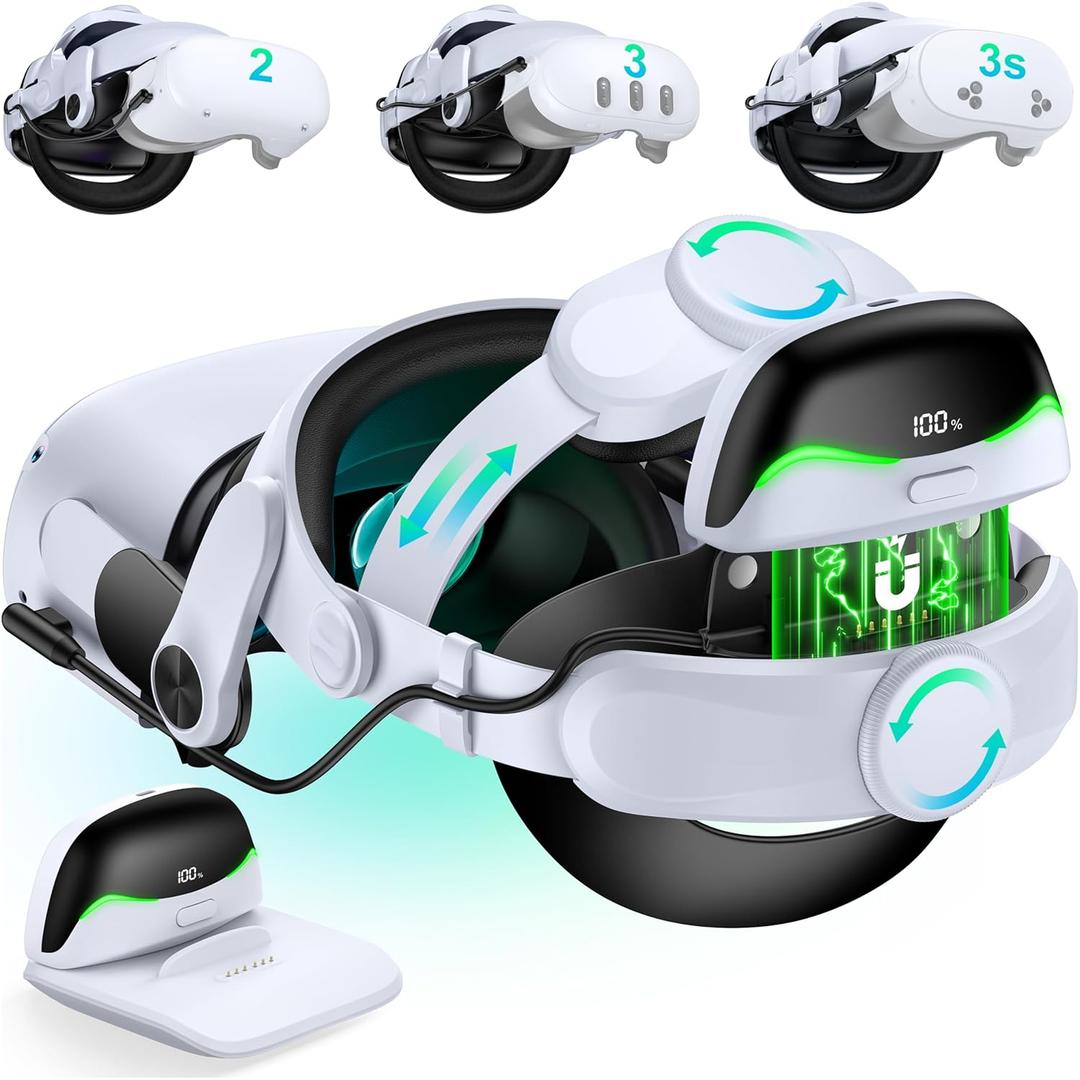 for Oculus Quest 2 Head Strap with Battery Pack - Magnetic & Extended 6H & Digital Display, Double Dials, Quick-Switch Reality Mode, Comfort VR Headset Strap for Meta Quest 3/3s, MQ4002