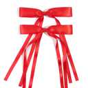 Red Hair Ribbon Bows Ponytail Holder Accessories Slides Metal Hair Clips for Women Girls Toddlers Teens Kids (Red and Green)