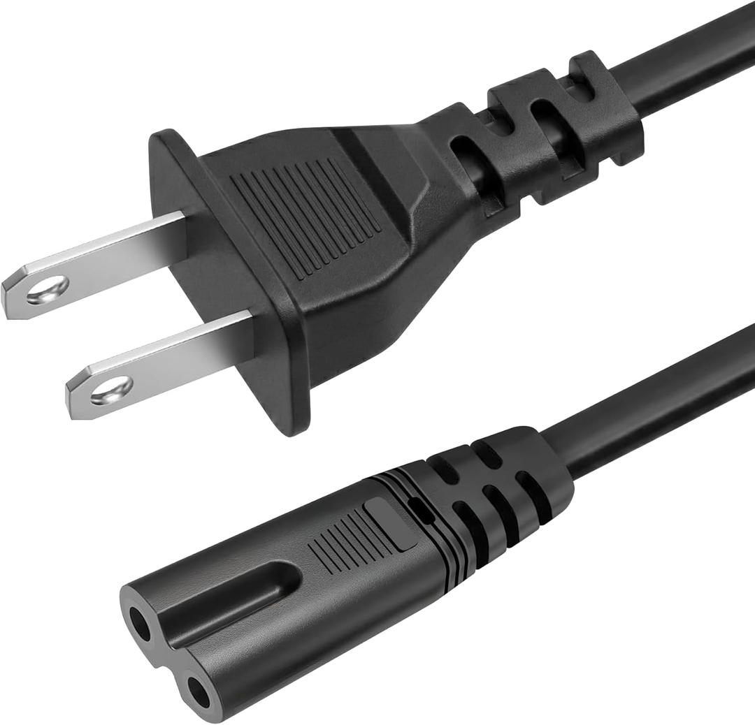 AC 2 Prong C8 Power Cord 5ft Standard 2-Slot for TV PS4 PS5 Speaker Monitor Xbox Wall Power Cable Replacement Black