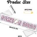 8 Pcs White Senior Sashes Class of 2026, Baseball Senior 2026 Sash for High School College Graduation Decorations Cheerleader Celebration Class Competition Sports Party Favors