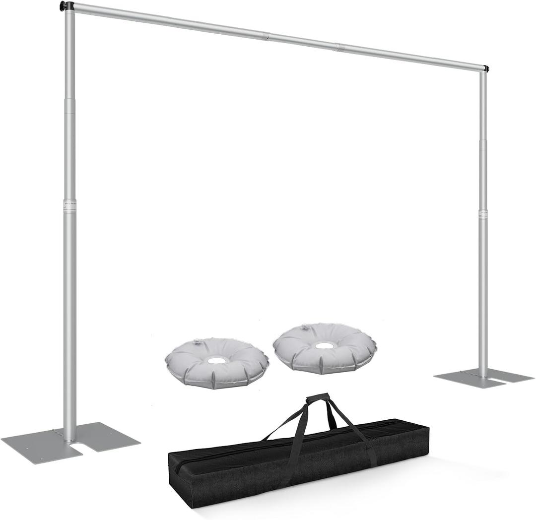 Pipe and Drape Backdrop Stand Kit 10x10ft, Heavy Duty Back Drop Adjustable Stand with Carry Bag, Metal Background Frame for Parties Wedding Birthday Decoration Photography Photo Booth Video - Silver