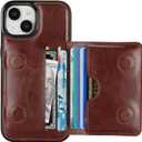 KIHUWEY Compatible with iPhone 15 Wallet Case Credit Card Holder, Premium Leather Kickstand Flip Hidden Magnetic Clasp Durable Shockproof Protective Cover for iPhone 15 6.1 inch (Brown)