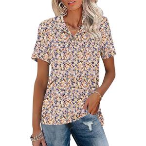 Ivicoer Womens V Neck Short Sleeve Polo Shirts Button Down Collared Tops Work Tunic Blouses Business Casual, Smal