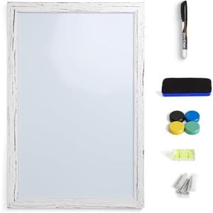 Real Wooden Framed Magnetic Dry Erase Whiteboard, 24" X 36", Vertical/Horizontal Wall Mount, Includes Black Marker, Eraser and 4 Magnets, by Better Office Products (Whitewash)