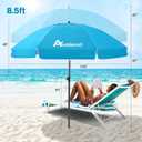 8.5FT Beach Umbrella, Portable Outdoor Umbrellas for Sand with Anchor Heavy Duty High Windproof, Height Adjustable Tilt Iron Pole, Patio Umbrella UV 50+ Protection Air Vent, Patio Garden Pool