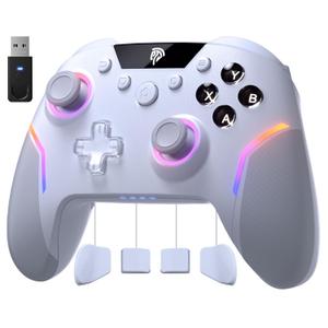 EasySMX X20 Wireless Gaming Controller with RGB Backlit, 2-Stage Hall Effect Stick, 1000Hz Polling Rate, 6-Axis Gyro on Multi-Platform, Mech Buttons- Compatible with PC/Switch/Steam/Android (White)