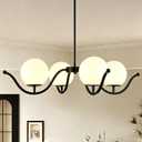 Modern Black Chandelier for Dining Room 4 Light, 31.5" Sputnik Chandelier Opal White Globe Pendant Light, Ceiling Light Fixture with Milk Glass Globe Shade for Living Room, Bedroom, Kitchen, Foyer