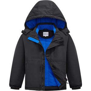 Boys Waterproof Ski Jacket Fleece Lined Warm Winter Snow Coat Hooded Winter Jacket for Kids (13-14, Black)