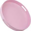 Round Pink Decorative Serving Tray with Handles, 13 Versatile Ottoman Tray for Coffee Table, Entertaining, Outdoor Patio, Living Room
