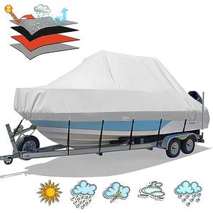 Solim Waterproof T-Top Boat Cover, 22'-24' Heavy Duty 900D Trailerable Marine Grade Jumbo Boat Cover for Center Console Boat with T Top Roof, UV Resistant Canvas TTOP Boat Storage Cover with Straps