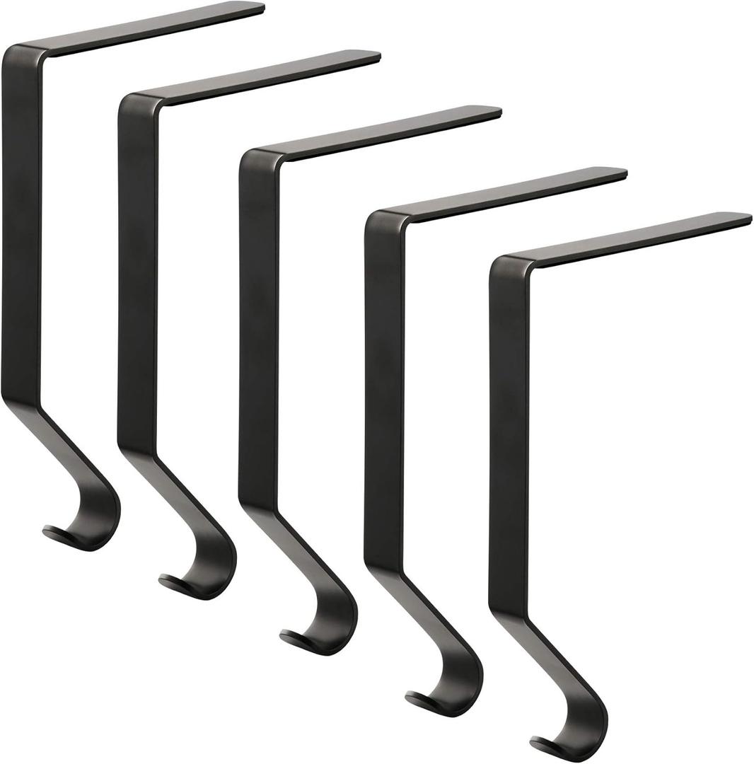 Sunshane Christmas Stocking Holders Metal Mantel Stocking Hanger Hooks Fireplace Hang Grips for Christmas Party Decorations (Black, 5)