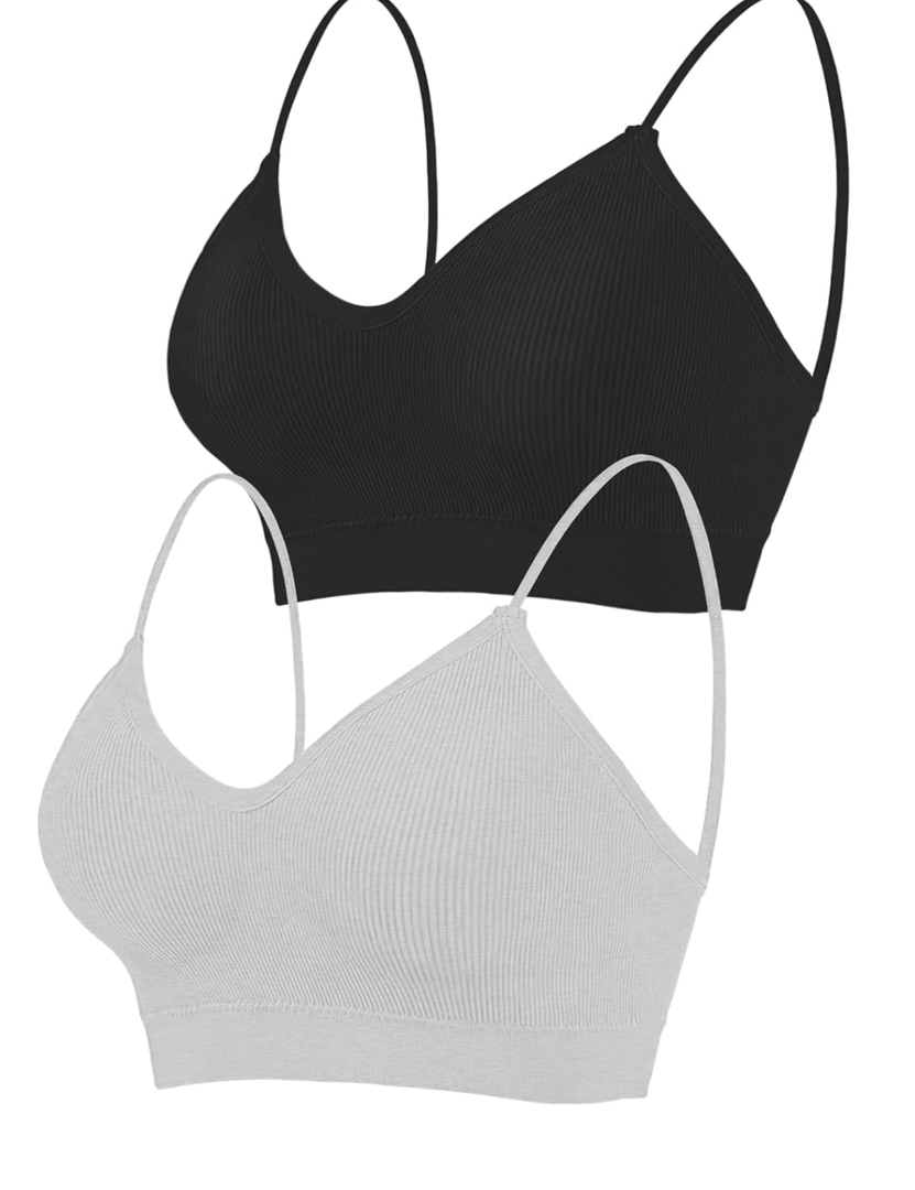 2-6PCS Women's V-Neck Padded Seamless Straps Bralette, Everyday Basic Sleeping Bra, Sports Bras for Women, Sports Bra M/L
