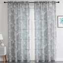 SMILE WEAVER Grey Sheer Curtains 84 inch Length for Living Room,Light Filtering Curtain for Bedroom,Linen Textured Floral Semi Sheer Curtain Rod Pocket Window Drapes for Kitchen,2 Panels