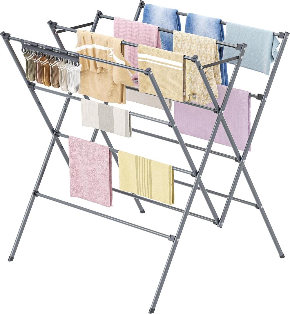 Drying Rack Clothing,12 Drying Poles with Sock Clips Clothes Drying Rack, 30in