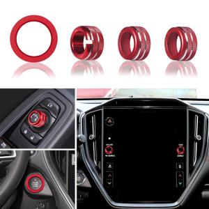 SENSHINE Volume Knob Cover for Subaru Crosstrek Impreza Accessories 2024 2025 Forester 25 Legacy Outback 20-25 WRX 22-25 Ascent 24-25 Engine Start Stop Ring Rearview Mirror Knob Ring, 4pcs (Red)