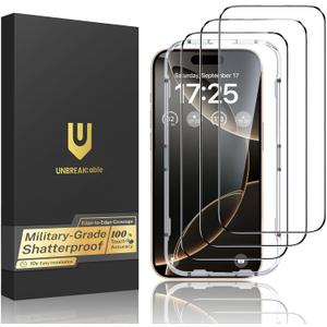 UNBREAKcable for iPhone 16 Pro Screen Protector, 3-Pack Full Coverage Tempered Glass [Military Grade Shatterproof] [9H Hardness] [Easy Installation Frame] [Bubble Free] for iPhone 16 Pro 6.3"