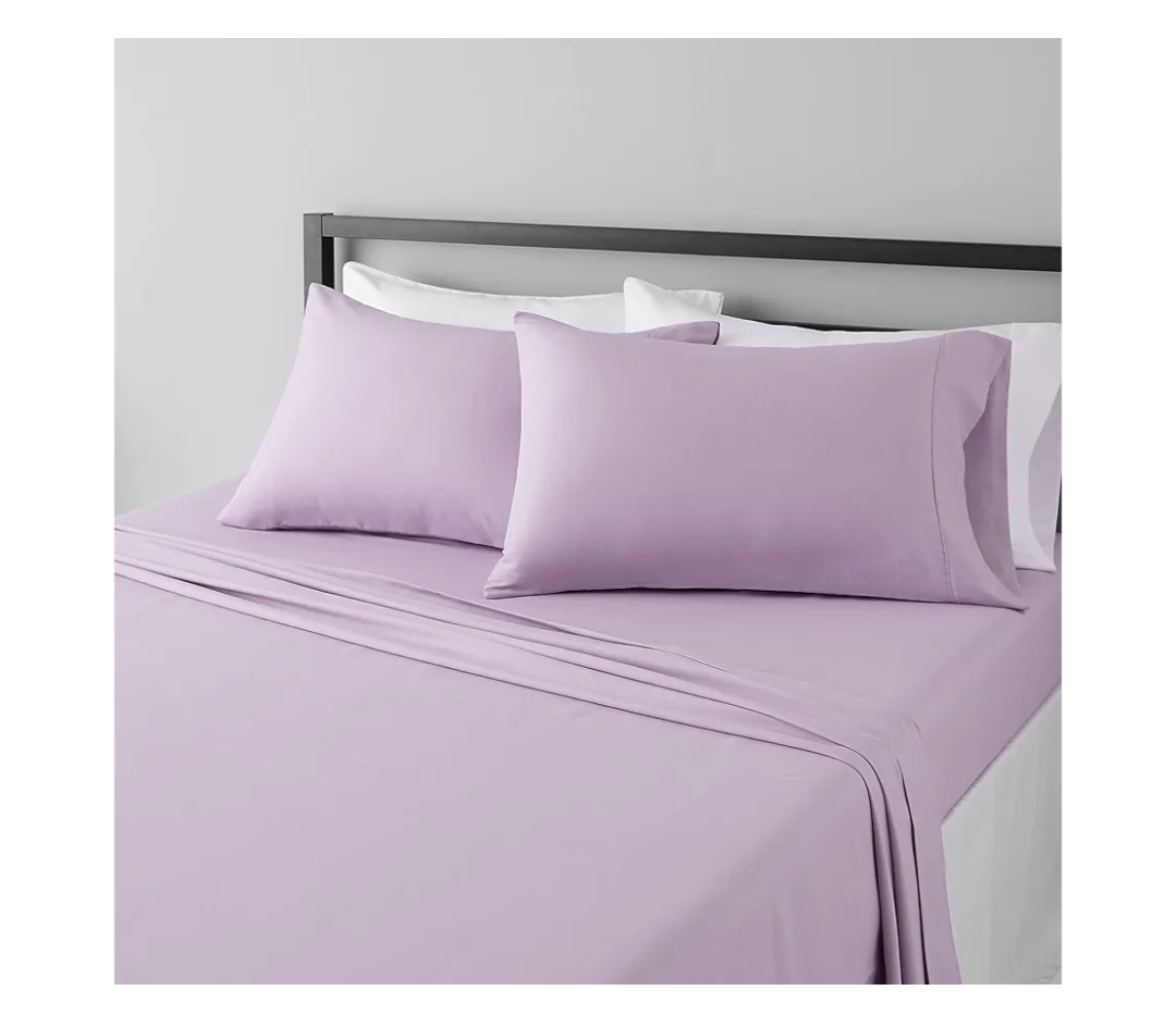 Amazon Basics Lightweight Super Soft Easy Care Wrinkle-Free Microfiber 4-Piece Bed Sheet Set with 14-Inch Deep Pockets, Full, Frosted Lavender, Solid