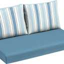 Arden Outdoor Loveseat Cushion Set, 48 x 24, Water Repellent, Fade Resistant, Cushion Set for Couch, Bench, and Swing 48 x 24, French Blue Linen Stripe