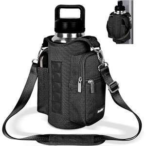 icolor Magnetic Gym Bag Water Bottle Carrier Holder with Phone Pockets & Shoulder Strap, Gym Magnetic Bag 5 Built-in Magnets Gym Accessories Organizer Magnetic Bottle Pouch Sleeve for Men Women (Midnight-Black)