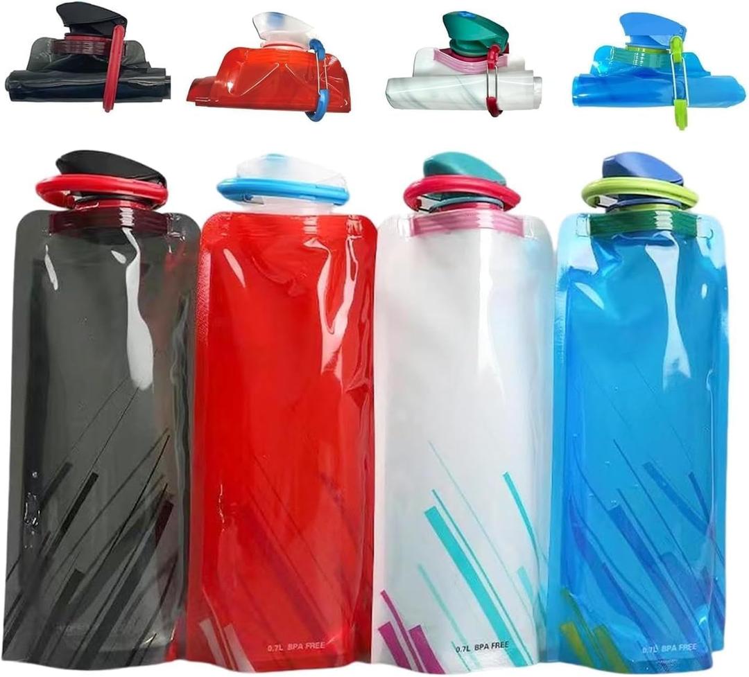 4 Pack Collapsible Water Bottles for Travel  24oz Foldable Water Bottle with Leakproof Lid, Food-Grade Silicone Portable Reusable BPA-Free Water Bottle for Hiking,Sports,Camping,Biking